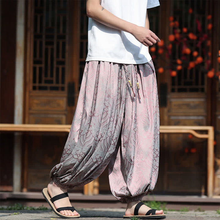 Buddha Stones 夏物カジュアルボヘミアン抽象柄アンクルパンツ メンズハーレムパンツ - image 7