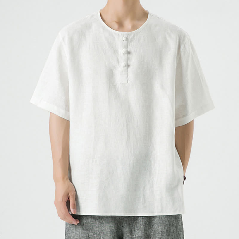 Buddha Stones 春夏カジュアルミニマリストボタンアップ無地メンズ半袖シャツ - 白 - US/UK/AU46、 EU56 (5XL) - image 38