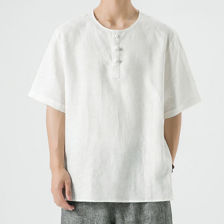 Buddha Stones 春夏カジュアルミニマリストボタンアップ無地メンズ半袖シャツ - 白 - US/UK/AU46、 EU56 (5XL) - image 38