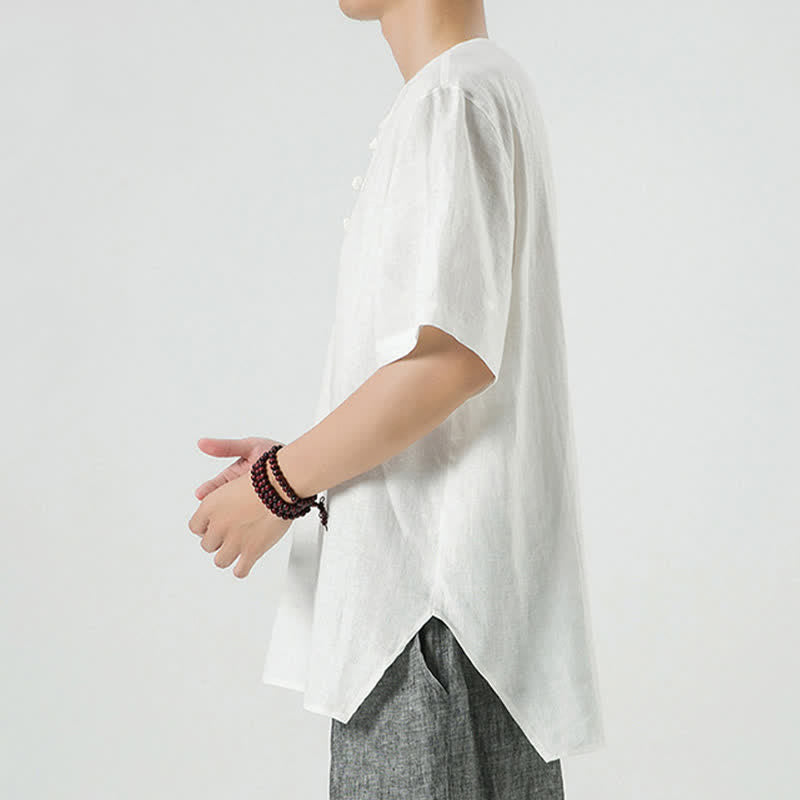 Buddha Stones 春夏カジュアルミニマリストボタンアップ無地メンズ半袖シャツ - image 42