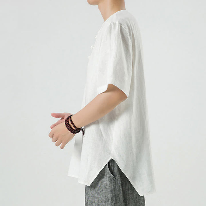 Buddha Stones 春夏カジュアルミニマリストボタンアップ無地メンズ半袖シャツ - image 42