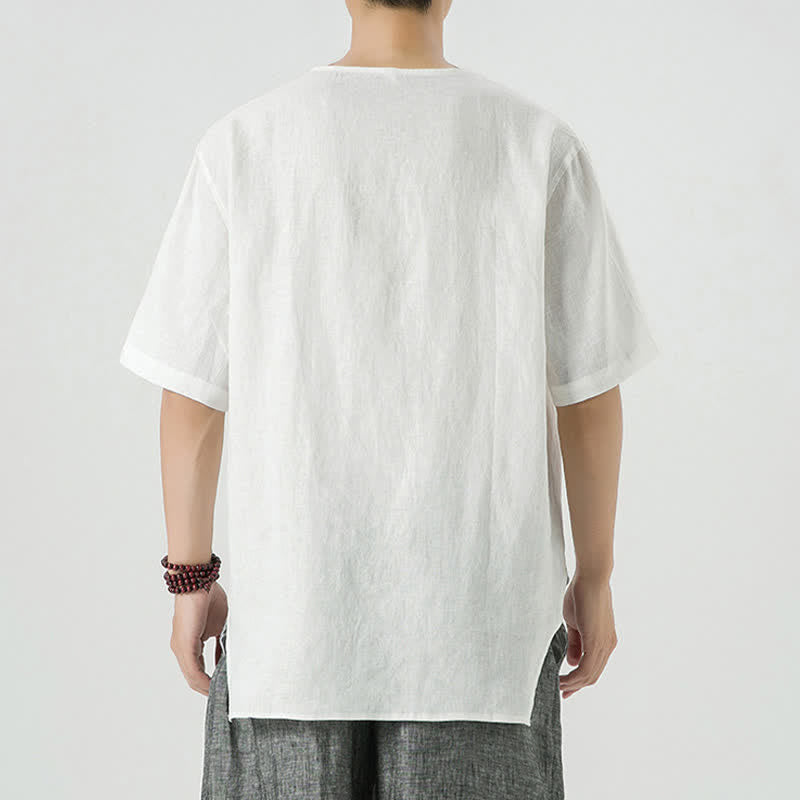 Buddha Stones 春夏カジュアルミニマリストボタンアップ無地メンズ半袖シャツ - image 40