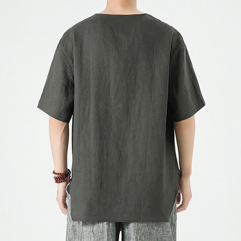 Buddha Stones 春夏カジュアルミニマリストボタンアップ無地メンズ半袖シャツ - image 16