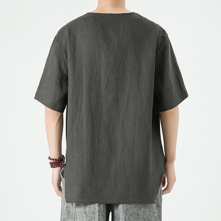 Buddha Stones 春夏カジュアルミニマリストボタンアップ無地メンズ半袖シャツ - image 16
