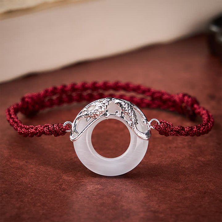 Buddha Stones 白翡翠の鯉の富の赤紐ブレスレット - ホワイトジェイド（守護♥幸せ） - image 0