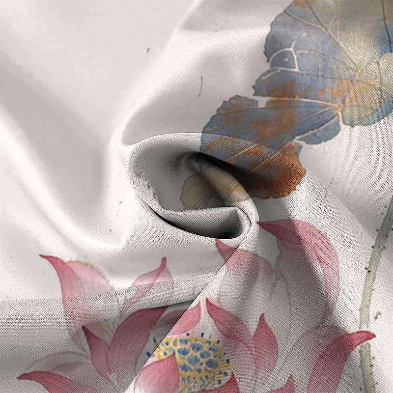 Buddha Stones 墨蓮書道模様ボタン付き通気性メンズ半袖シャツ - image 2
