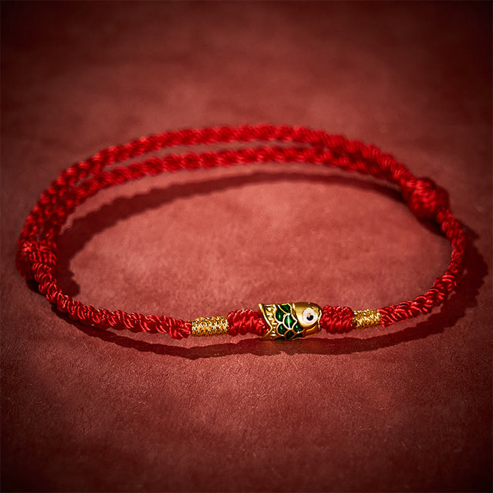 Buddha Stones 手織りの鯉の成就ロープブレスレット - 赤色（手首周り：5.51～7.48インチ / 14～19cm） - image 0
