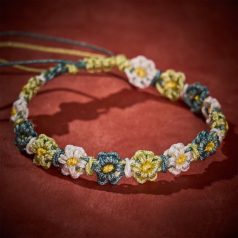 Buddha Stones 手織りパステルデイジーグラデーションストリングブレスレット - image 2