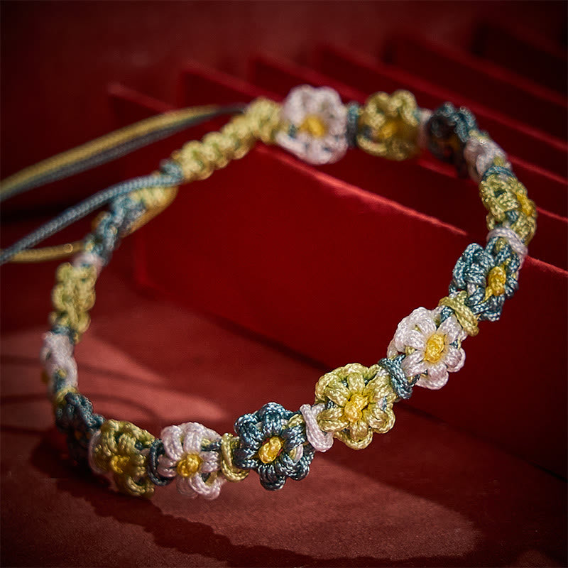 Buddha Stones 手織りパステルデイジーグラデーションストリングブレスレット - image 4
