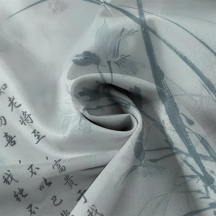 Buddha Stones 墨竹書道模様ボタン付き通気性メンズ半袖シャツ - image 4