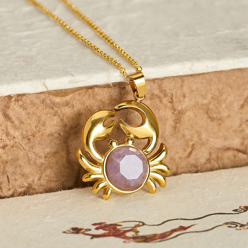 Buddha Stones 金メッキのアメジスト製カニモチーフのインナーピースネックレス - image 3