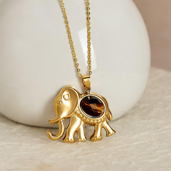 Buddha Stones 金メッキのタイガーアイ象保護ネックレス - image 1