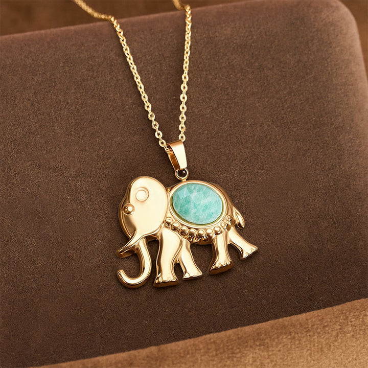 Buddha Stones 金メッキのタイガーアイ象保護ネックレス - アマゾナイト（真実♥コミュニケーション） - image 13
