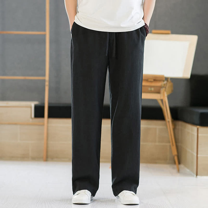 Buddha Stones 春夏カジュアルミニマリストドローストリング無地ロングパンツメンズストレートレッグパンツポケット付き - 黒 - US/UK/AU46、 EU56 (5XL) - image 6