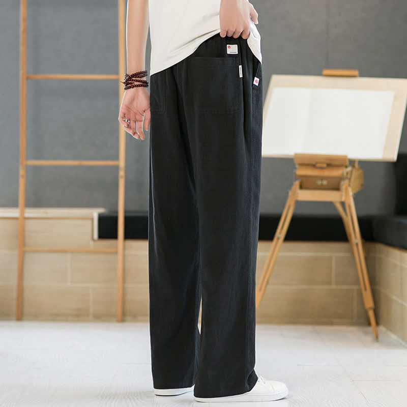 Buddha Stones 春夏カジュアルミニマリストドローストリング無地ロングパンツメンズストレートレッグパンツポケット付き - image 10