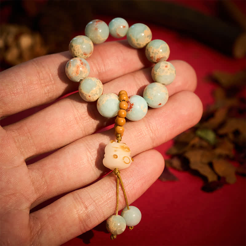 Buddha Stones 寿山石炭焼き猫幸運触覚瞑想ビーズ装飾品 - 8mm - 寿山石（ポジティブ♥調和） - image 0