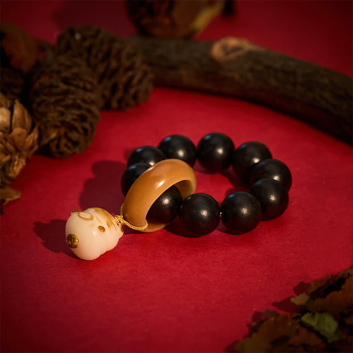 Buddha Stones 黒檀の炭火焼き猫と熊のバランス感覚を養う触覚瞑想ビーズ装飾品 - image 2