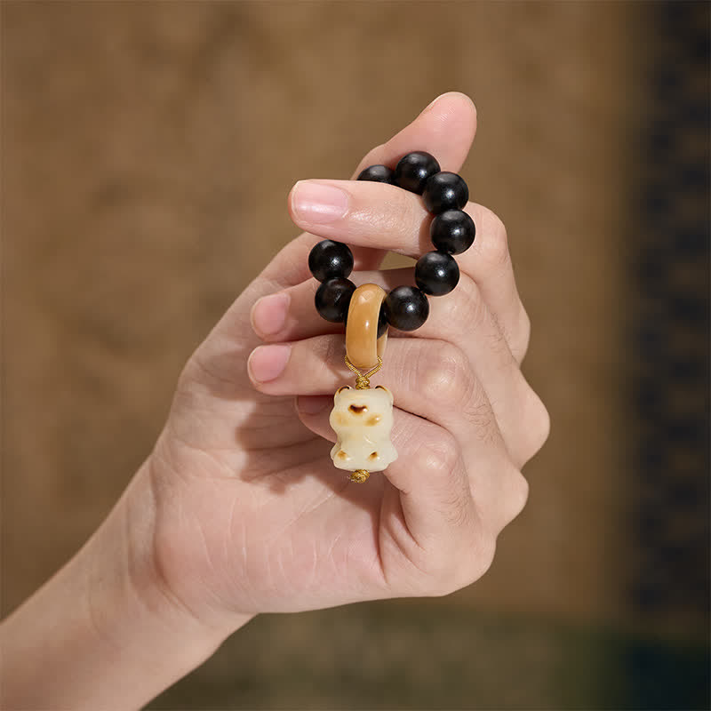 Buddha Stones 黒檀の炭火焼き猫と熊のバランス感覚を養う触覚瞑想ビーズ装飾品 - image 8