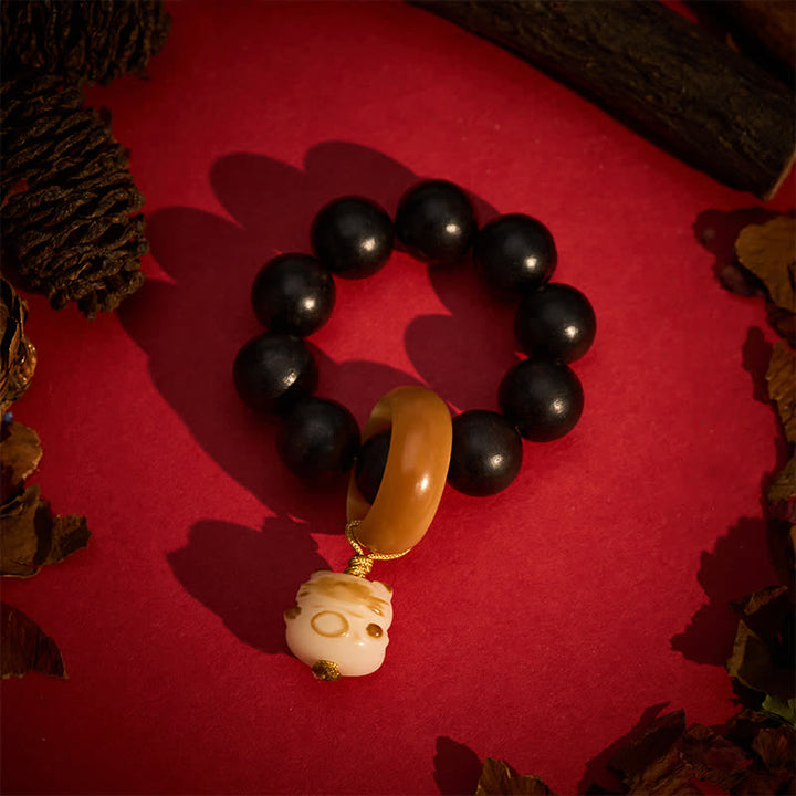 Buddha Stones 黒檀の炭火焼き猫と熊のバランス感覚を養う触覚瞑想ビーズ装飾品 - image 1