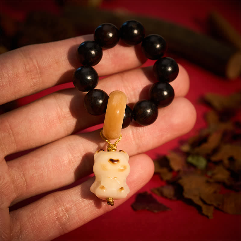 Buddha Stones 黒檀の炭火焼き猫と熊のバランス感覚を養う触覚瞑想ビーズ装飾品 - クマ - 黒檀（バランス♥穏やかさ） - image 4