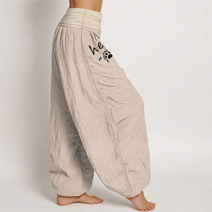 Buddha Stones ピュアコットン製、ハローキャットパウ柄のレディースゴムウエストハーレムパンツ - image 12
