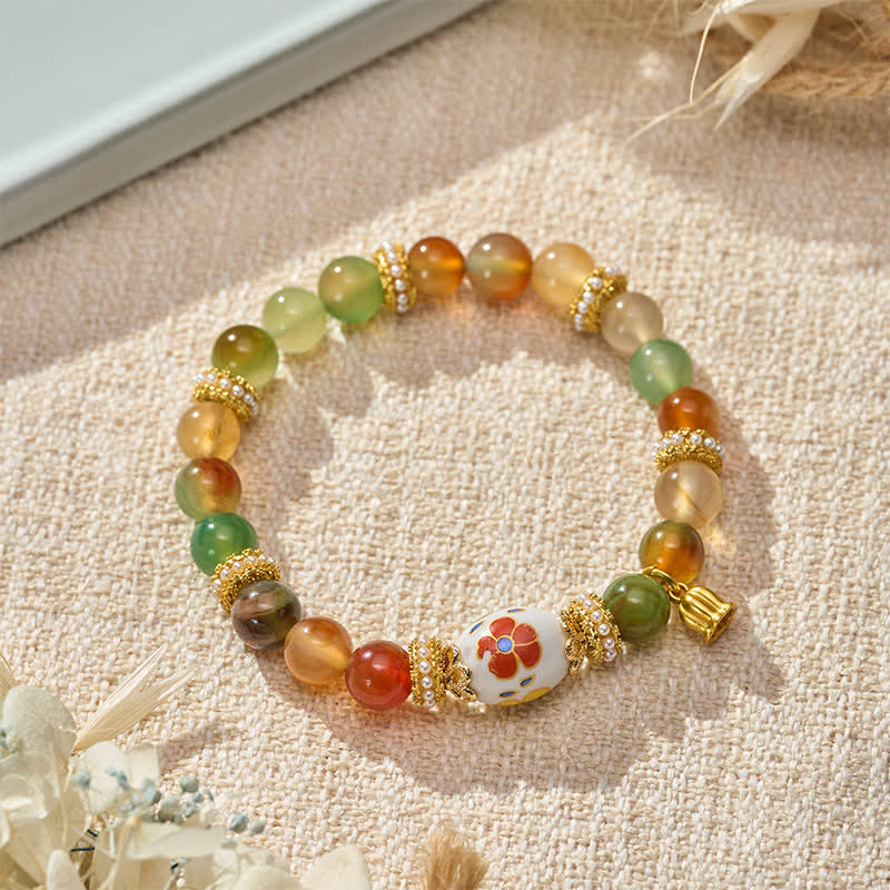 Buddha Stones 天然孔雀瑪瑙セラミックバレルビーズ蓮ペンダント自信ラウンドビーズブレスレット - image 2