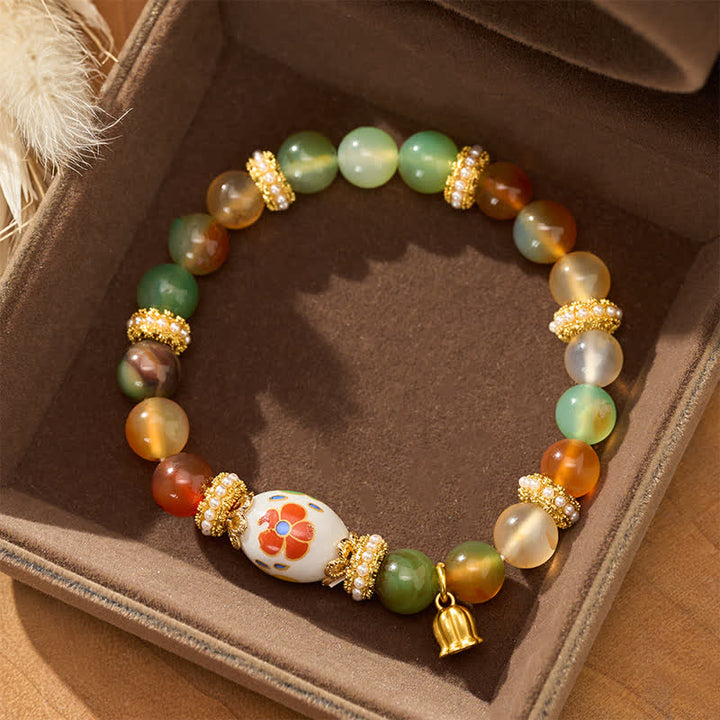 Buddha Stones 天然孔雀瑪瑙セラミックバレルビーズ蓮ペンダント自信ラウンドビーズブレスレット - image 3