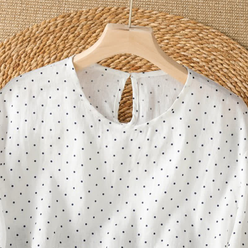Buddha Stones 夏物カジュアル ドット柄 フリル裾 レディース 半袖Tシャツ - image 13