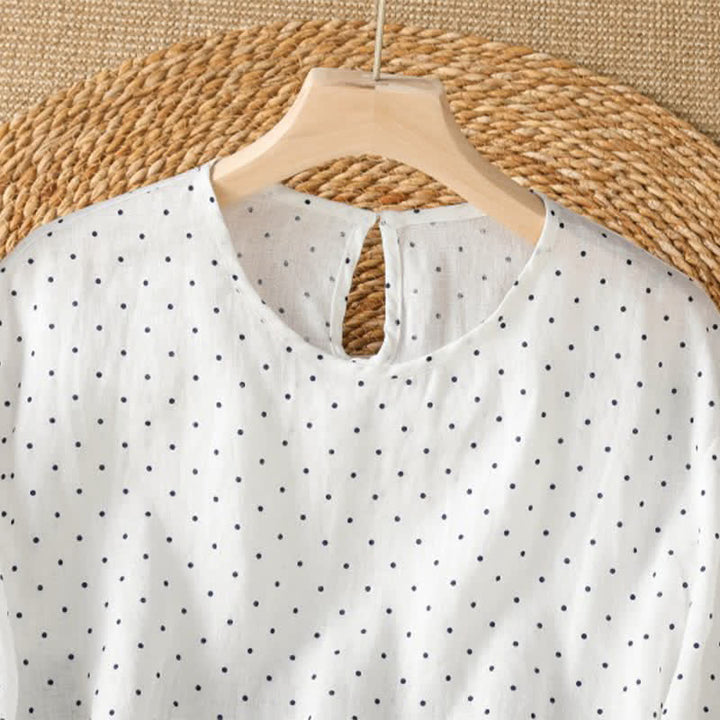Buddha Stones 夏物カジュアル ドット柄 フリル裾 レディース 半袖Tシャツ - image 13