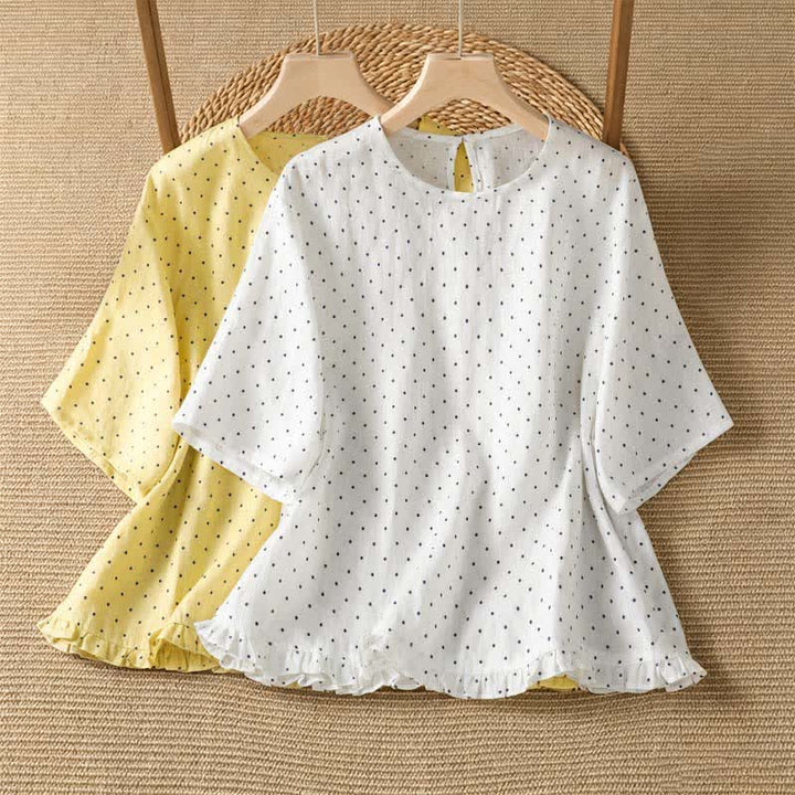 Buddha Stones 夏物カジュアル ドット柄 フリル裾 レディース 半袖Tシャツ - image 16