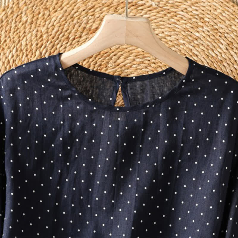 Buddha Stones 夏物カジュアル ドット柄 フリル裾 レディース 半袖Tシャツ - image 7