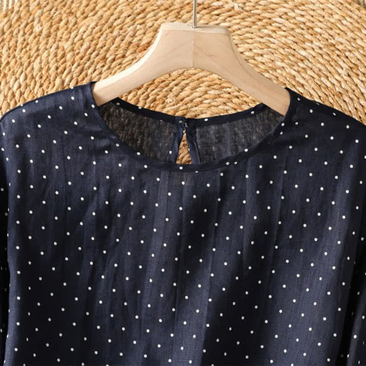 Buddha Stones 夏物カジュアル ドット柄 フリル裾 レディース 半袖Tシャツ - image 7