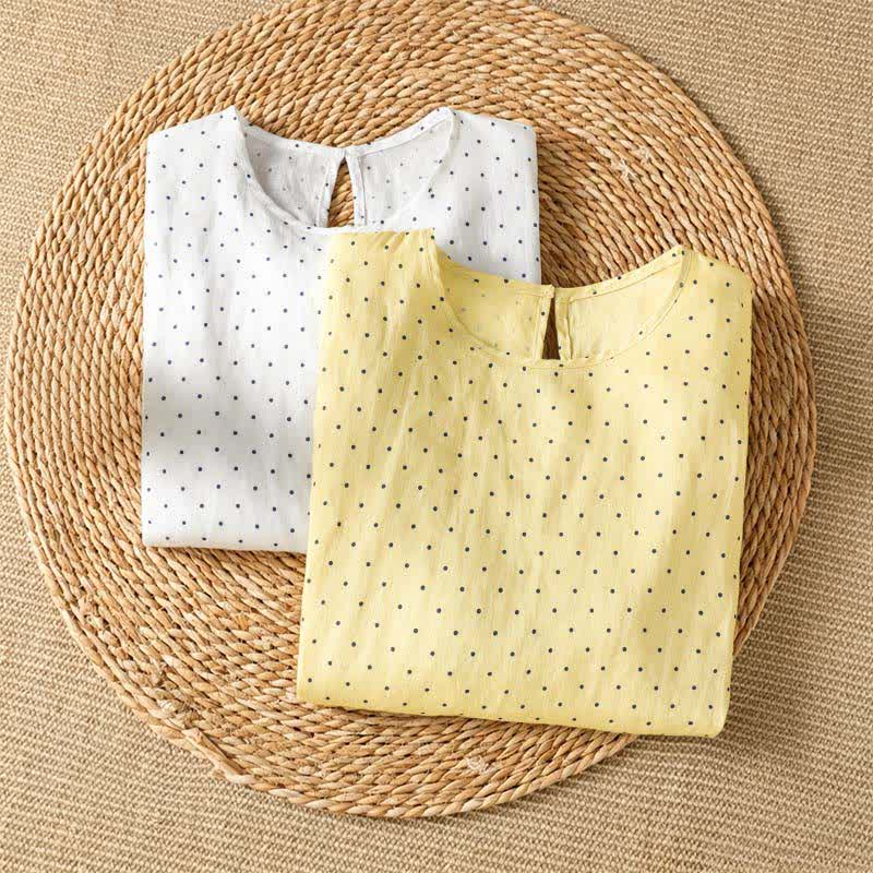Buddha Stones 夏物カジュアル ドット柄 フリル裾 レディース 半袖Tシャツ - image 17