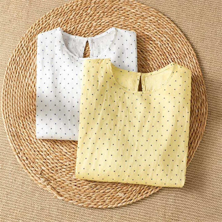 Buddha Stones 夏物カジュアル ドット柄 フリル裾 レディース 半袖Tシャツ - image 17
