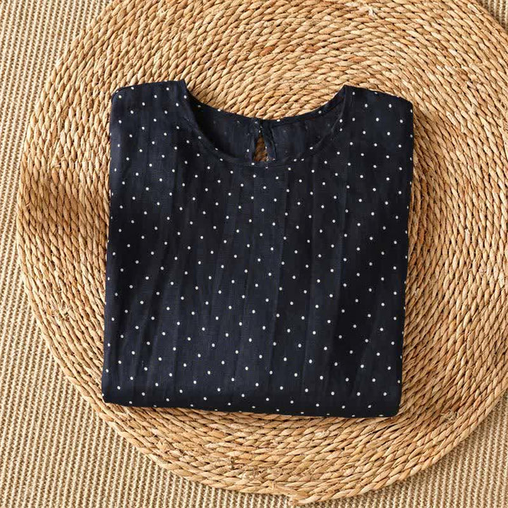 Buddha Stones 夏物カジュアル ドット柄 フリル裾 レディース 半袖Tシャツ - image 6