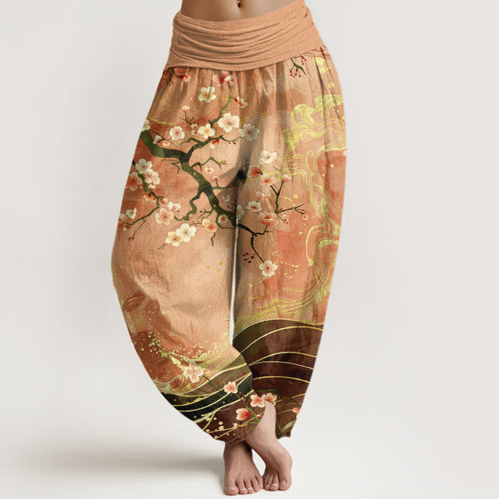 Buddha Stones 純綿桜の枝柄レディースゴムウエストハーレムパンツ - バーリーウッド - US16、 UK/AU20、 EU48 (3XL) - image 0