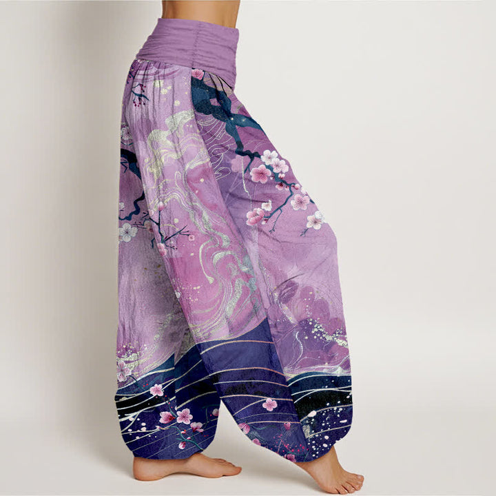 Buddha Stones 純綿桜の枝柄レディースゴムウエストハーレムパンツ - image 6