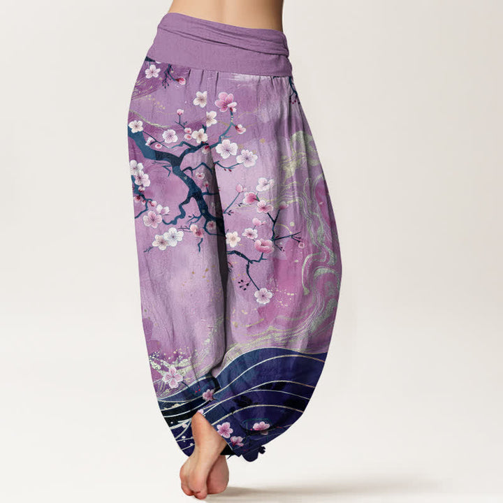Buddha Stones 純綿桜の枝柄レディースゴムウエストハーレムパンツ - image 7