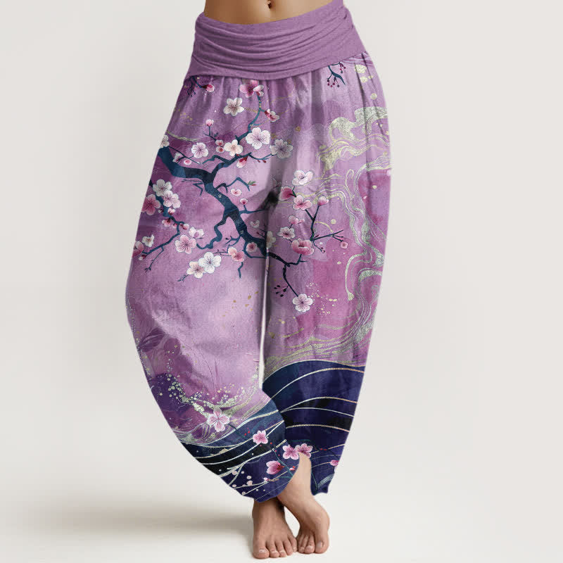 Buddha Stones 純綿桜の枝柄レディースゴムウエストハーレムパンツ - 梅 - US16、 UK/AU20、 EU48 (3XL) - image 5