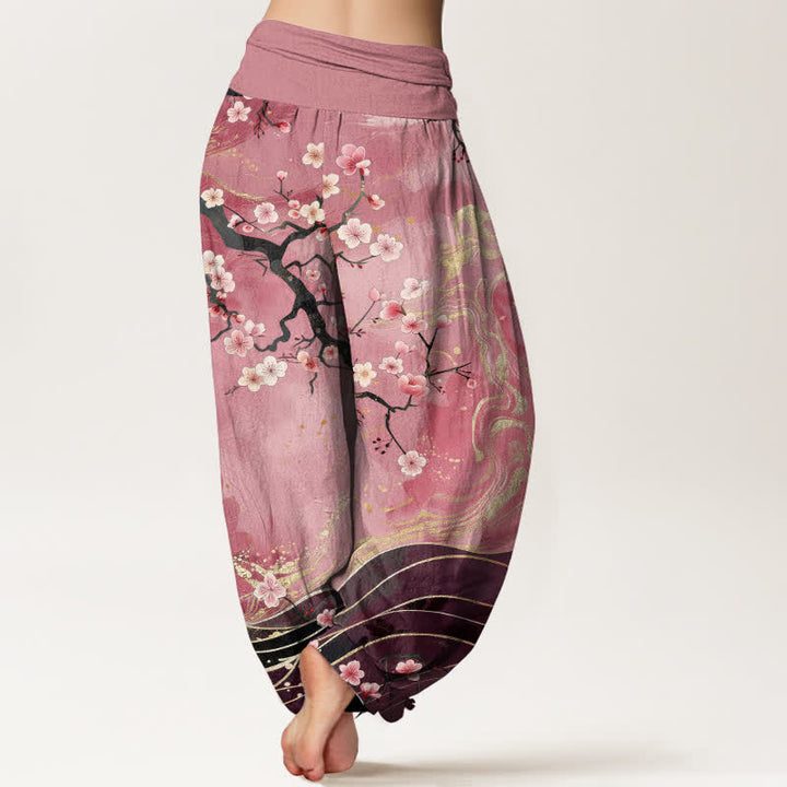 Buddha Stones 純綿桜の枝柄レディースゴムウエストハーレムパンツ - image 10