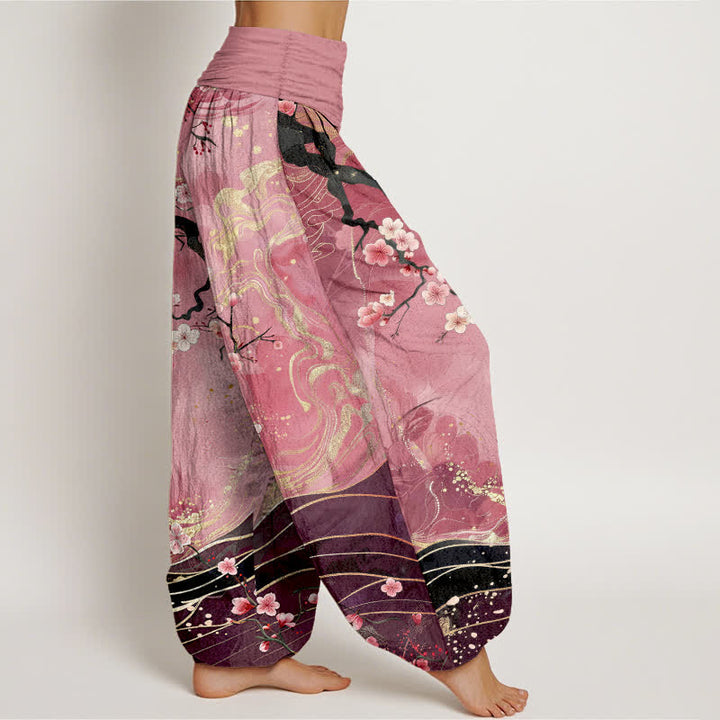 Buddha Stones 純綿桜の枝柄レディースゴムウエストハーレムパンツ - image 9