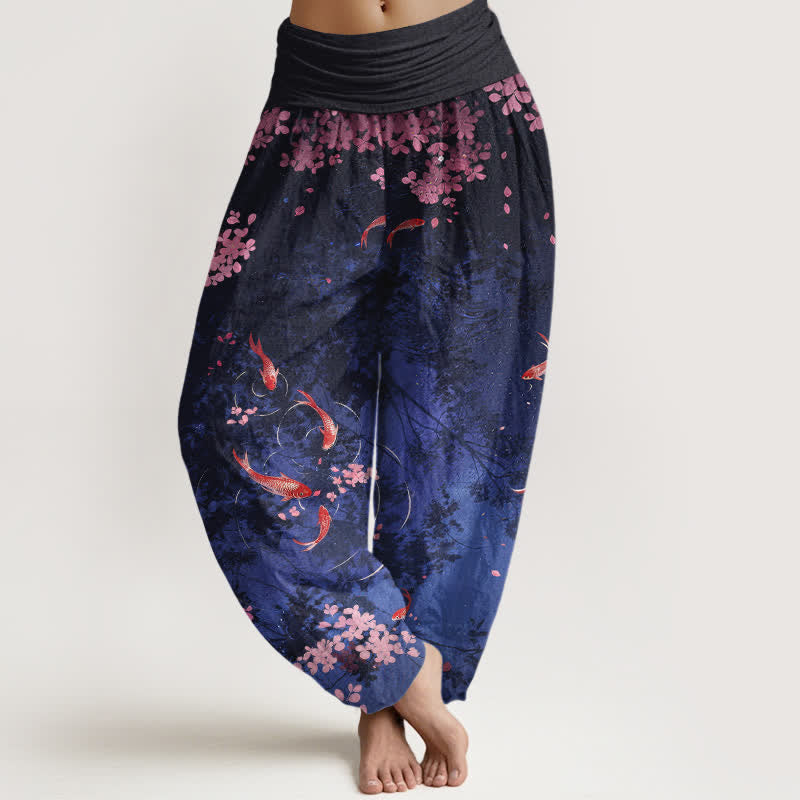 Buddha Stones 純綿素材、鯉、ウエストゴム入り、ポケット付きレディースパンツ - 海軍 - US16、 UK/AU20、 EU48 (3XL) - image 0
