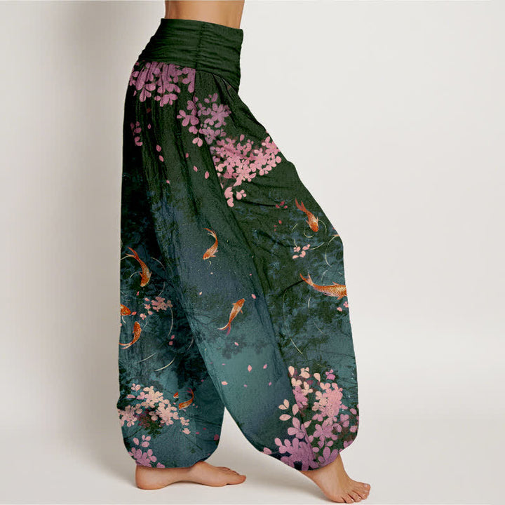 Buddha Stones 純綿素材、鯉、ウエストゴム入り、ポケット付きレディースパンツ - image 6