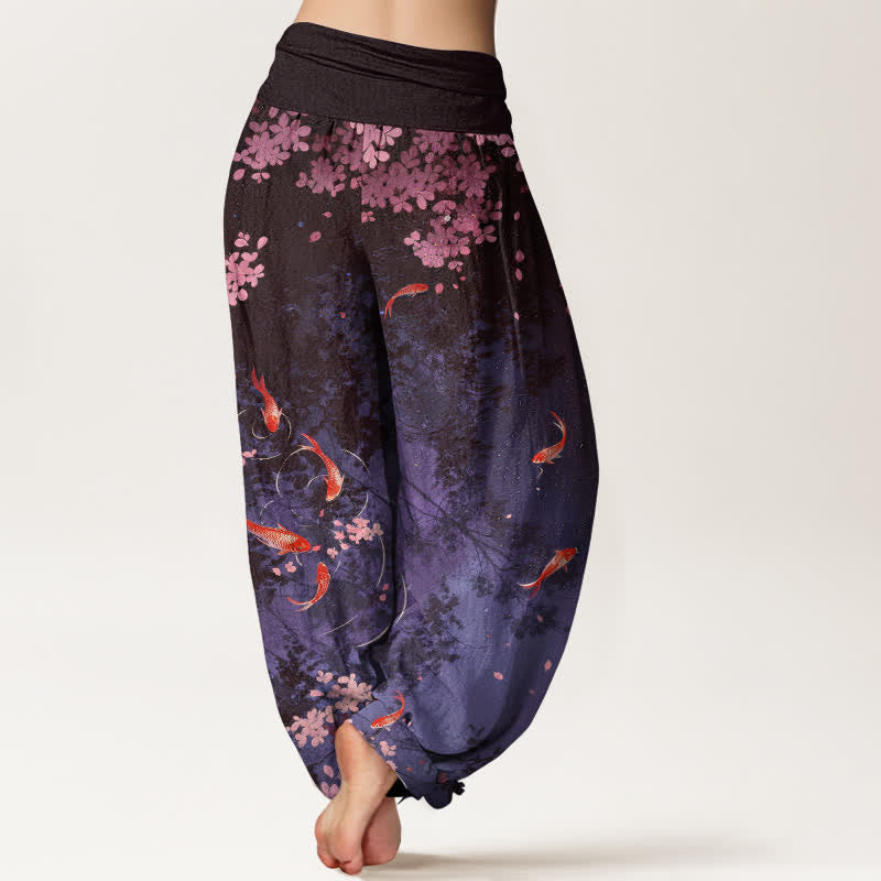 Buddha Stones 純綿素材、鯉、ウエストゴム入り、ポケット付きレディースパンツ - image 10