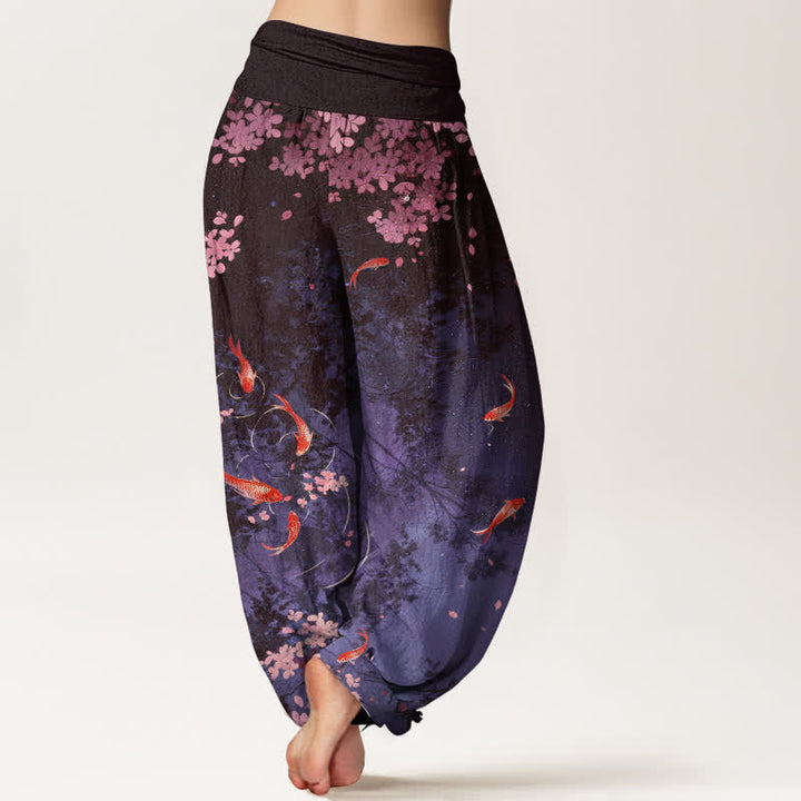 Buddha Stones 純綿素材、鯉、ウエストゴム入り、ポケット付きレディースパンツ - image 10