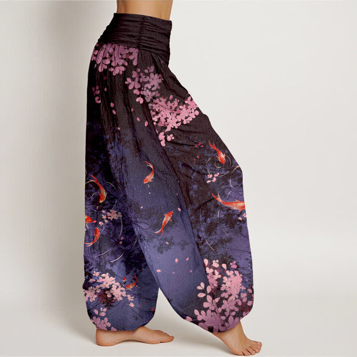 Buddha Stones 純綿素材、鯉、ウエストゴム入り、ポケット付きレディースパンツ - image 9