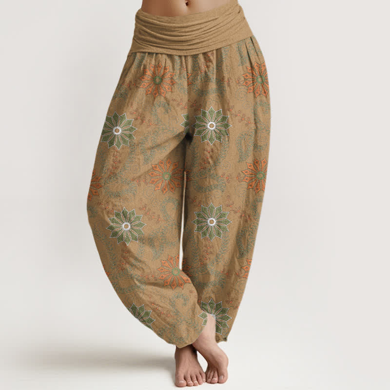 Buddha Stones コットン素材のボヘミアンマンダラ柄レディースゴムウエストハーレムパンツ - タン - US16、 UK/AU20、 EU48 (3XL) - image 5