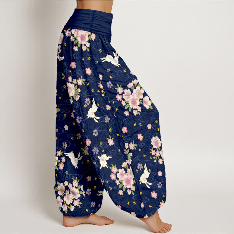 Buddha Stones 純綿花柄うさぎ柄レディースゴムウエストハーレムパンツ - image 1
