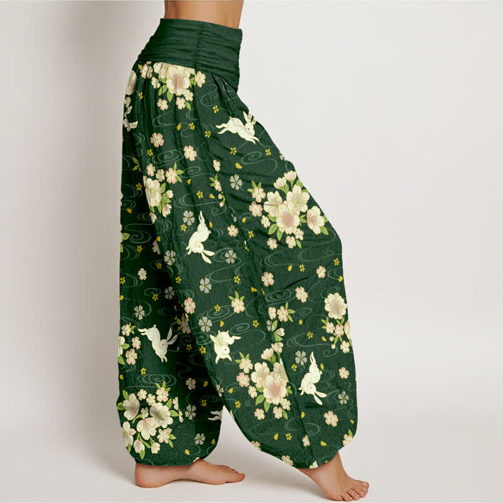 Buddha Stones 純綿花柄うさぎ柄レディースゴムウエストハーレムパンツ - image 6