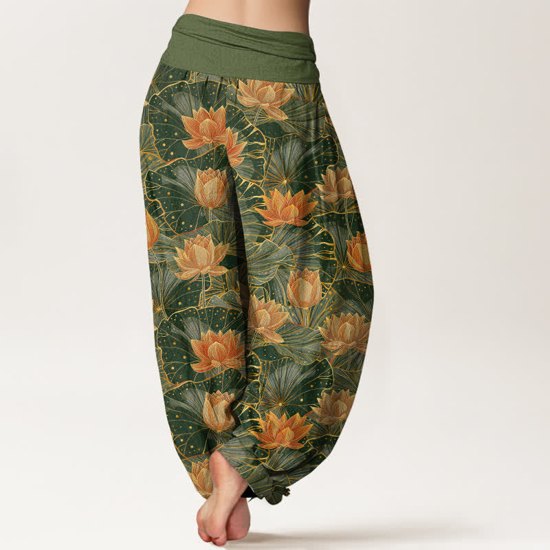 Buddha Stones 純綿素材、蓮の花柄、ウエストゴム入りレディースハーレムパンツ - image 7